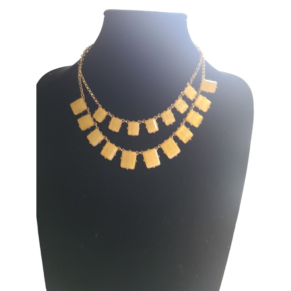 Vtg Natasha Yellow Statement Necklace Square Resin Beads On Gold-Tone Chain